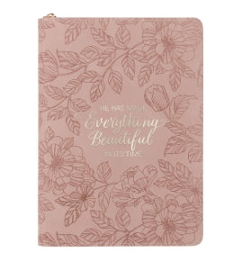 Everything Beautiful Blush Floral Faux Leather Journal with Zipper Closure - Ecclesiastes 3:11