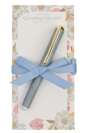 Everything Beautiful Whimsical Blooms Magnetic Notepad and Pen Gift Set - Ecclesiastes 3:11