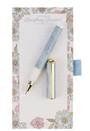 Everything Beautiful Whimsical Blooms Magnetic Notepad and Pen Gift Set - Ecclesiastes 3:11