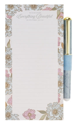 Everything Beautiful Whimsical Blooms Magnetic Notepad and Pen Gift Set - Ecclesiastes 3:11