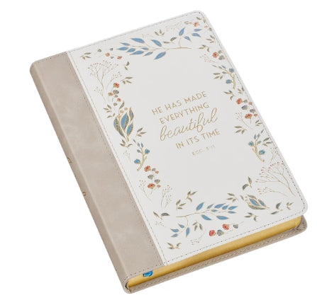 Everything Beautiful Cream Floral Faux Leather Classic Journal - Ecclesiastes 3:11