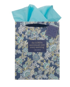 Morning Mercies Blue Green Floral Large Gift Bag Lam 3:22-23