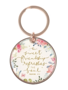Sweet Friendship Bright Floral Wreath Keychain - Proverbs 27:9