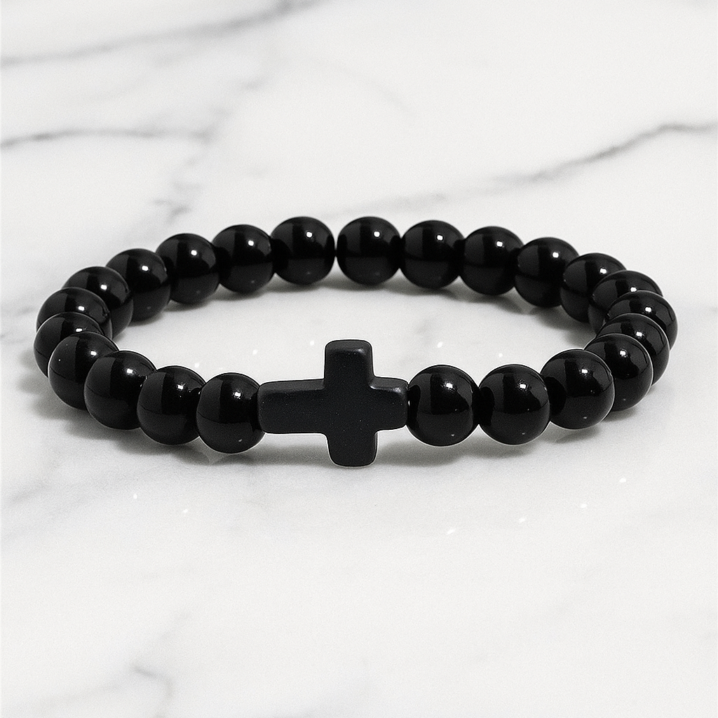 Stone Cross Bracelet - Black