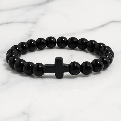 Stone Cross Bracelet - Black