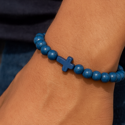 Stone Cross Bracelet - Blue