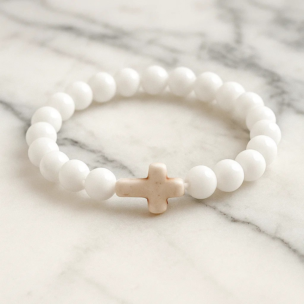Stone Cross Bracelet - Porcelain White