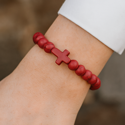 Stone Cross Bracelet - Red