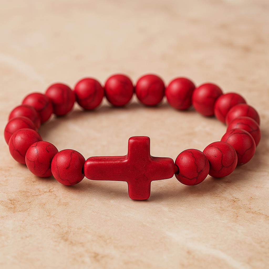 Stone Cross Bracelet - Red