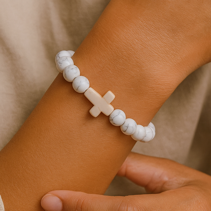 Stone Cross Bracelet - White Marble