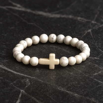 Stone Cross Bracelet - White Marble