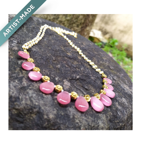 Handcrafted Pink Teardrop Crystal Chain