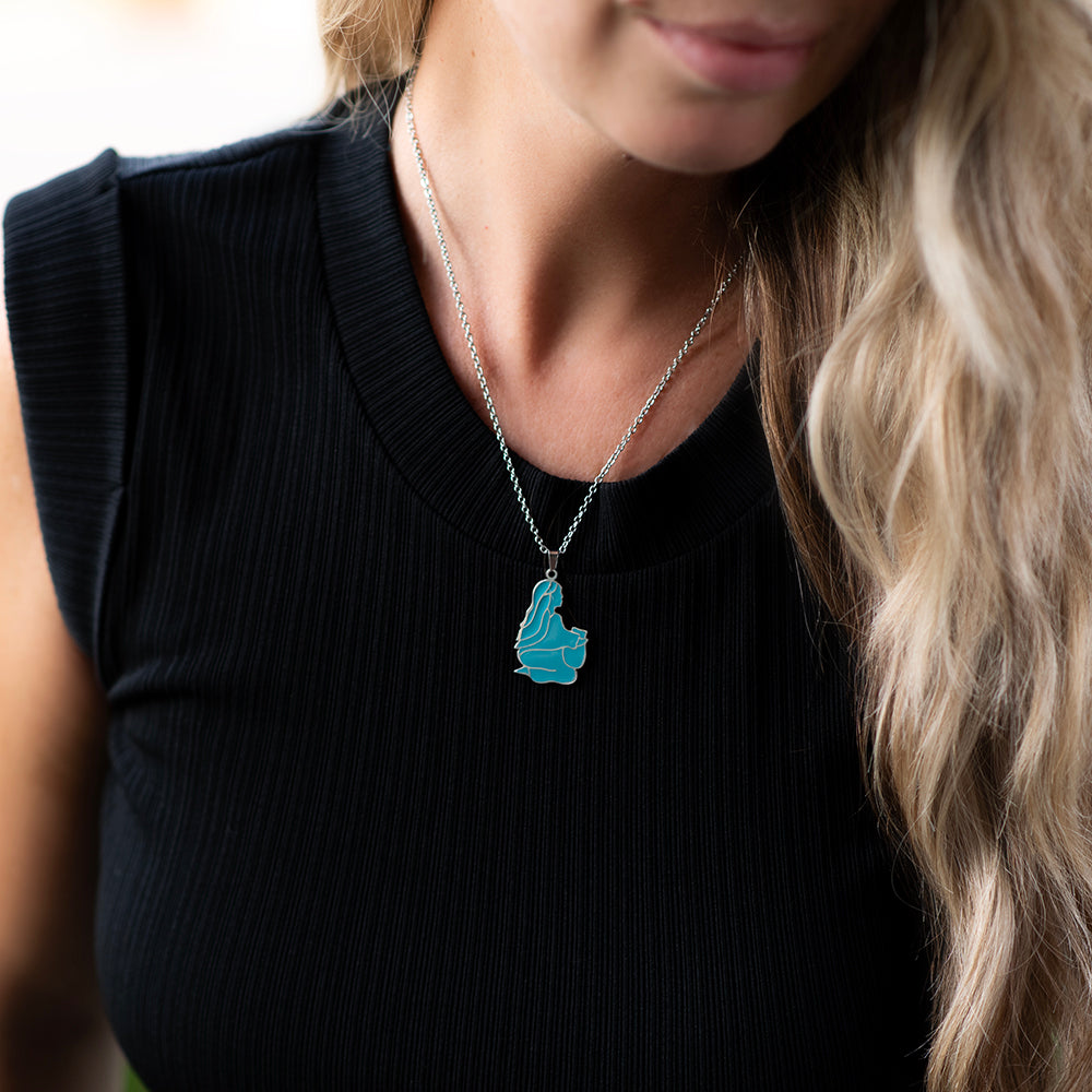Woman at the Well Teal Enamel Pendant Necklace