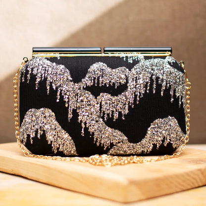 Embroidered Black Clutch Purse for Formal Events with Scripture Verse of Choice