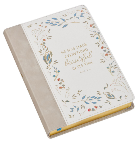 Everything Beautiful Cream Floral Faux Leather Classic Journal - Ecclesiastes 3:11