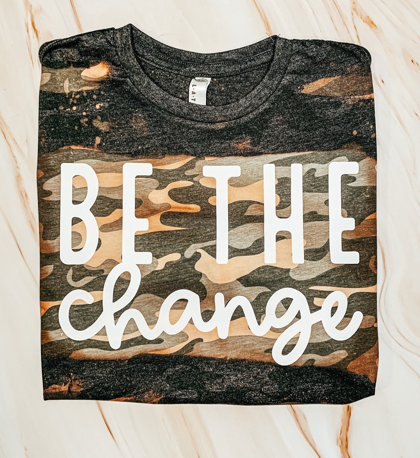 Bleached Vintage Be The Change Camo Tee - Christian Tee - Graphic Apparel - Christian Gift