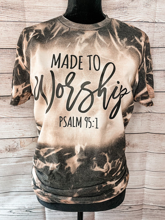 Christian Tee - Made To Worship -  Bleached Christian Tee - Jesus Tee - Christian Apparel - Bleached Graphic Tee - Christian Gift (3-4)