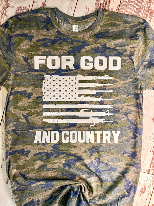 Christian Patriotic Shirt - For God & Country - Patriotic Tee - Flag Tee - Christian Gift - Christian Graphic Tee (7-1)