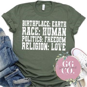 Christian Patriotic Shirt - Religion:Love - Patriotic Tee - Flag Tee - Christian Gift - Christian Graphic Tee (2-7)