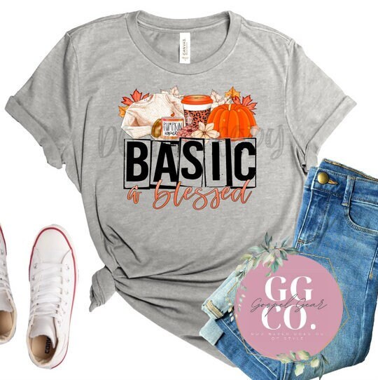 Christian Fall Tee - Basic and Blessed - Fall Graphic Tee - Christian Shirt - Christian Gift - Jesus Tee - Fall  Tee (4-4)