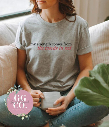 Christian Tee - Words In Red -  Bleached Christian Tee - Jesus Tee - Christian Apparel - Bleached Graphic Tee - Christian Gift (7-19)