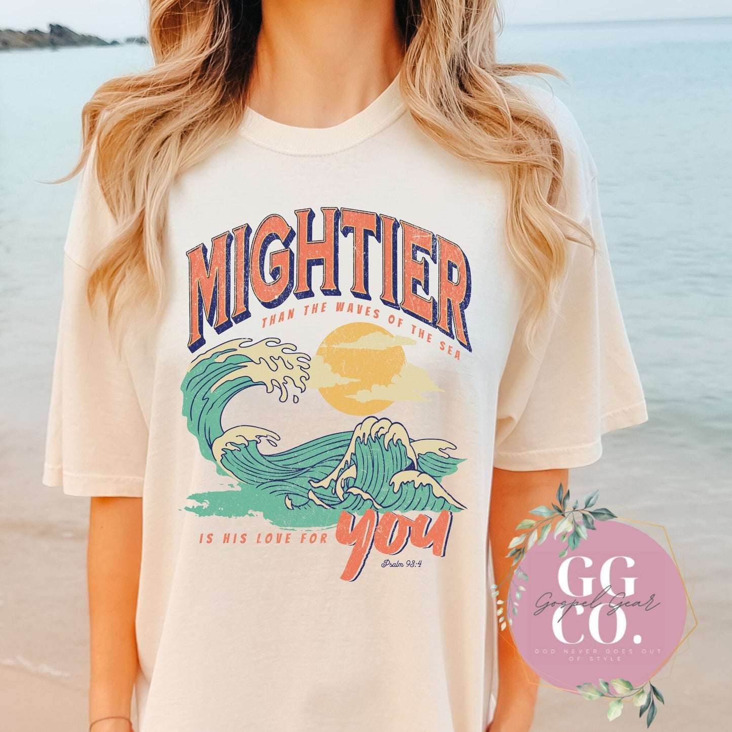 Mightier Than The Waves - Christian Shirt - Jesus Pullover - Trendy Christian Pullover - Christian Gift - Christian Apparel (4-20)