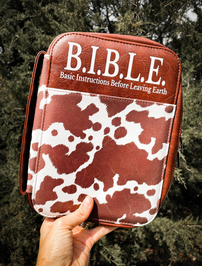 Cow Print Bible Case - Christian Bible Case - Western Bible Cover - Leather Bible Cover - Cow Print Bible Cover - Christian Gift