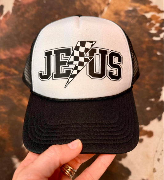 Jesus Blk/Wht - Christian Foam Trucker Hat