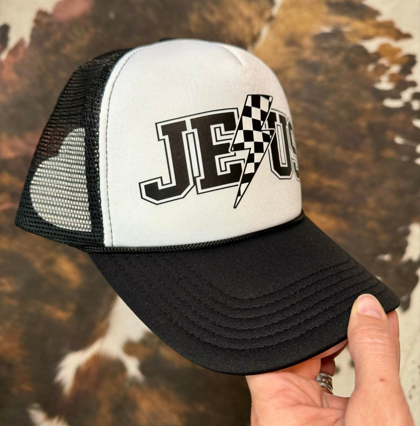 Jesus Blk/Wht - Christian Foam Trucker Hat
