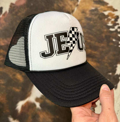 Jesus Blk/Wht - Christian Foam Trucker Hat