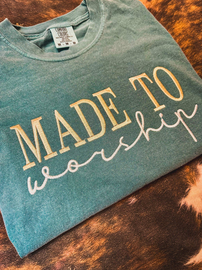 Made To Worship Embroidered Shirt - Christian Tee - Comfort Colors Shirt - Embroidered Shirt - Jesus Shirt - Christian
