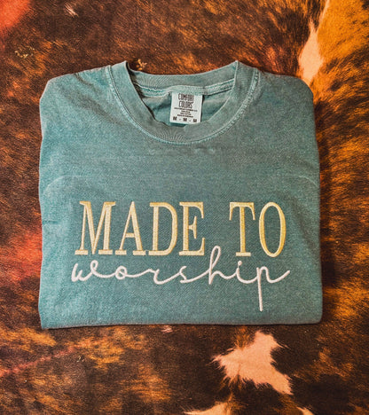 Made To Worship Embroidered Shirt - Christian Tee - Comfort Colors Shirt - Embroidered Shirt - Jesus Shirt - Christian