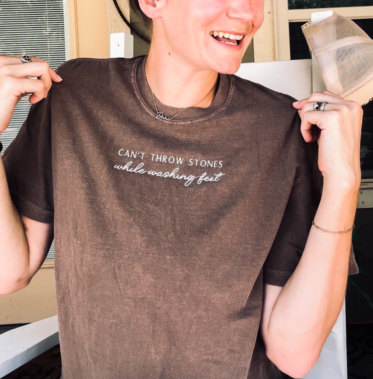 Can’t Throw Stones Embroidered Shirt - Christian Tee - Comfort Colors Shirt - Embroidered Shirt - Jesus Shirt - Christian