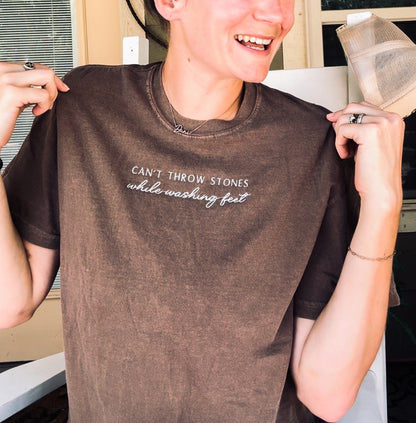 Can’t Throw Stones Embroidered Shirt - Christian Tee - Comfort Colors Shirt - Embroidered Shirt - Jesus Shirt - Christian