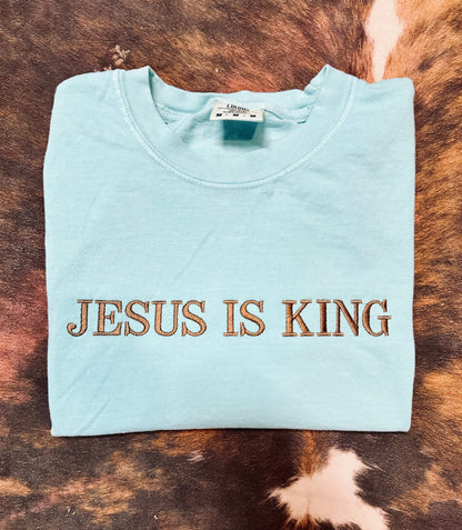 Jesus Is King Embroidered Shirt - Christian Tee - Comfort Colors Shirt - Embroidered Shirt - Jesus Shirt - Christian
