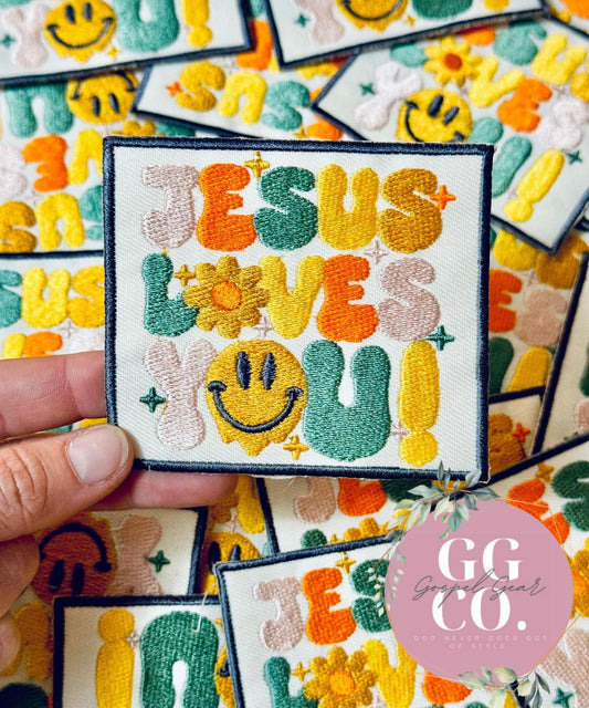 Jesus Loves You Smiley Face Patch, Christian Hat Patch, Embroidered Patch, Trucker Hat Patch, Iron On, Trendy Hat Patch, Jesus Patch, Patch