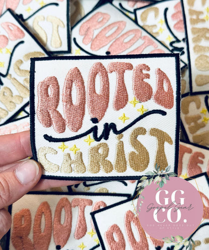 Rooted In Christ Patch, Christian Hat Patch, Embroidered Patch, Trucker Hat Patch, Iron On, Trendy Hat Patch, Jesus Patch, Patch