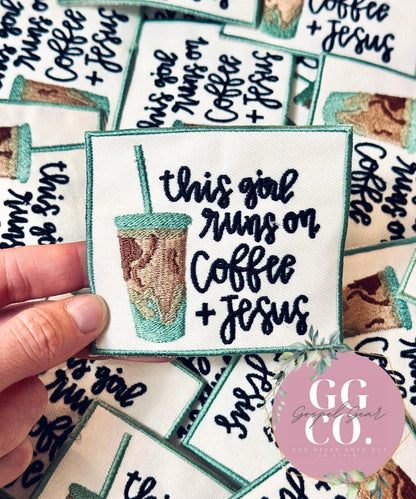 This Girl Runs On Coffee And Jesus Patch, Christian Hat Patch, Embroidered Patch, Trucker Hat Patch, Iron On, Trendy Hat Patch, Jesus Patch