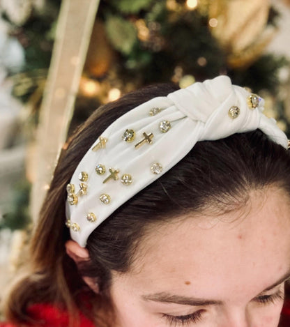 Cross Jeweled Knotted Headband, Christian Headband, Cross and Rhinestone Headband, Church Headband, Christian Gift, Christian Accessories
