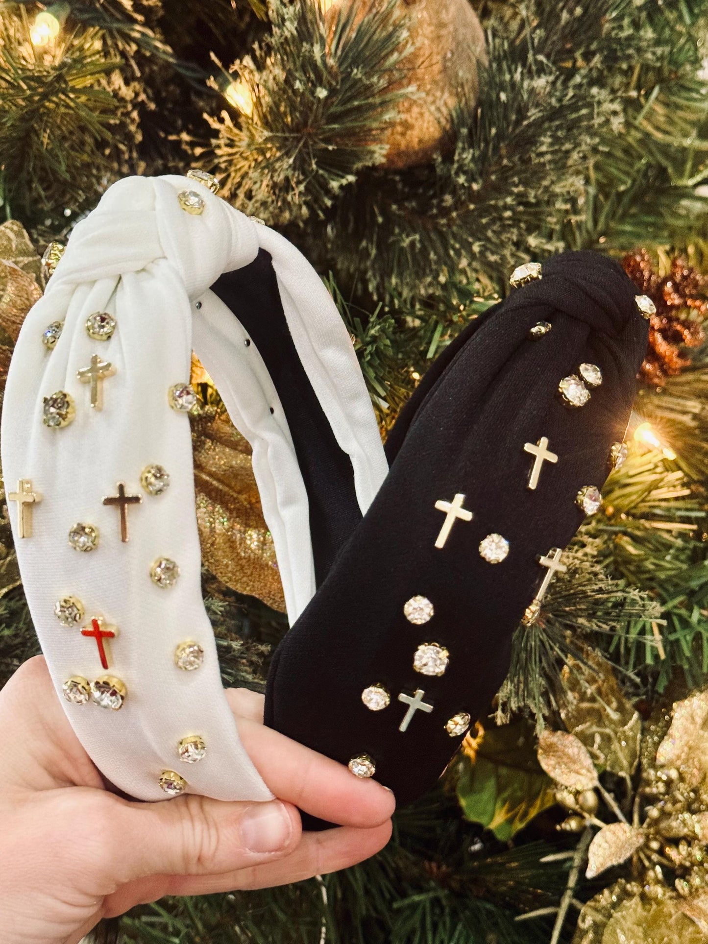 Cross Jeweled Knotted Headband, Christian Headband, Cross and Rhinestone Headband, Church Headband, Christian Gift, Christian Accessories