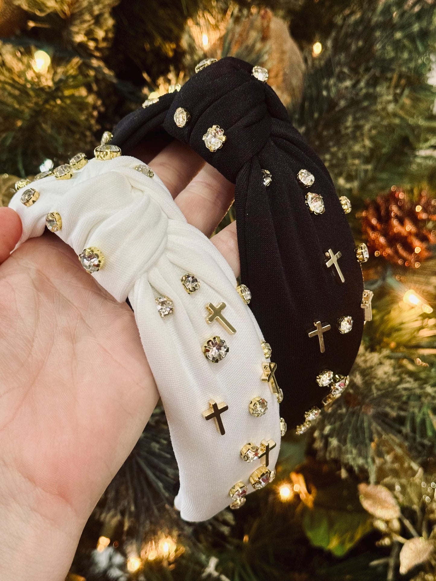 Cross Jeweled Knotted Headband, Christian Headband, Cross and Rhinestone Headband, Church Headband, Christian Gift, Christian Accessories