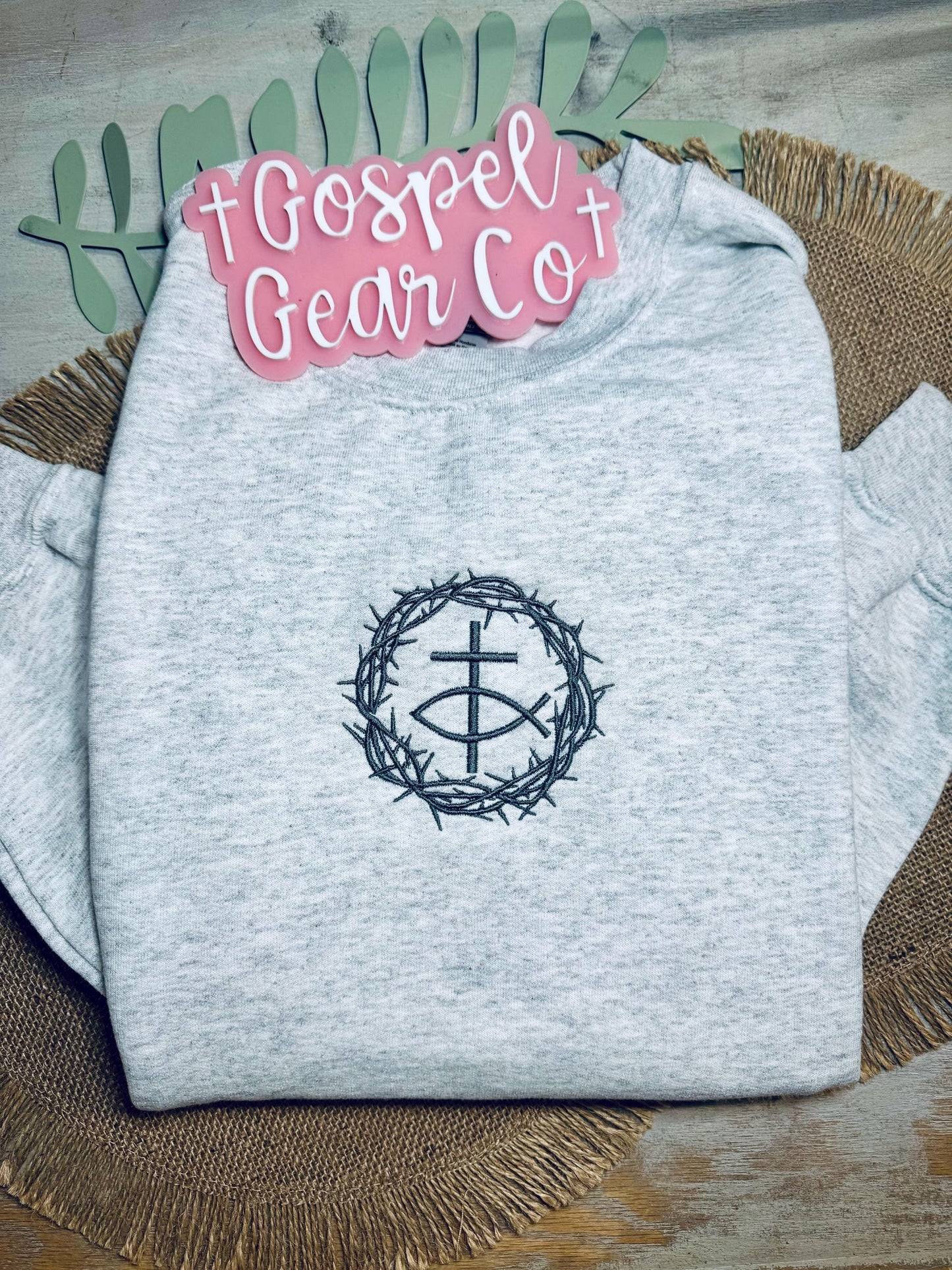 Trinity Embroidered Shirt, Embroidered Pullover, Cross Christian Sweatshirt, Crown Of Thorns Crew, Embroidered Jesus Shirt, Christian Gift