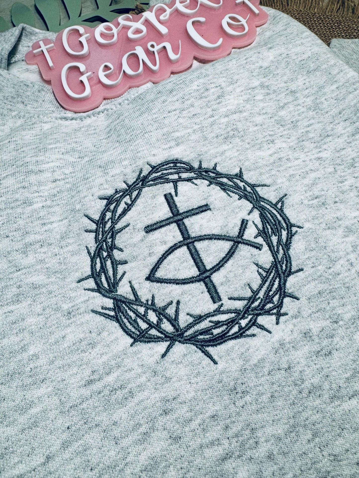 Trinity Embroidered Shirt, Embroidered Pullover, Cross Christian Sweatshirt, Crown Of Thorns Crew, Embroidered Jesus Shirt, Christian Gift