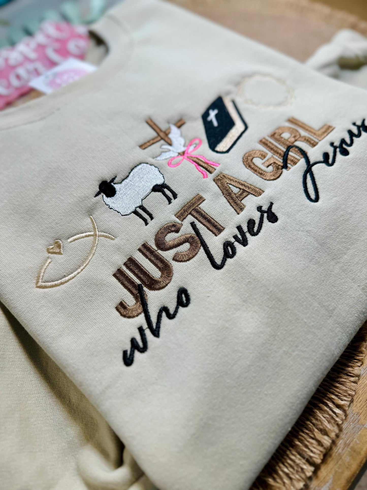 Just A Girl Who Loves Jesus Embroidered Shirt, Embroidered Pullover, Christian Sweatshirt, Jesus Pullover, Christian Gift, Christian Tee