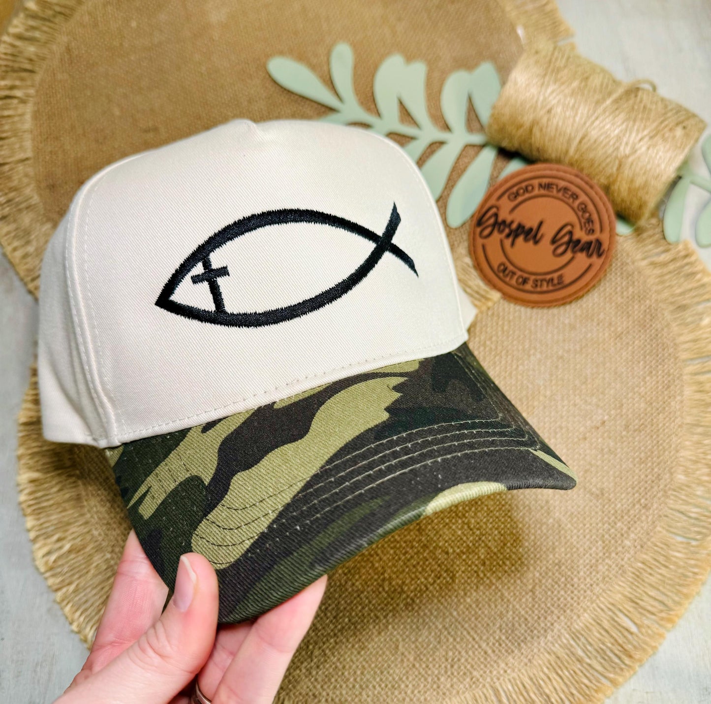 Jesus Fish Cross Hat, Embroidered Vintage Hat, Christian Dad Hat, Christian Gift