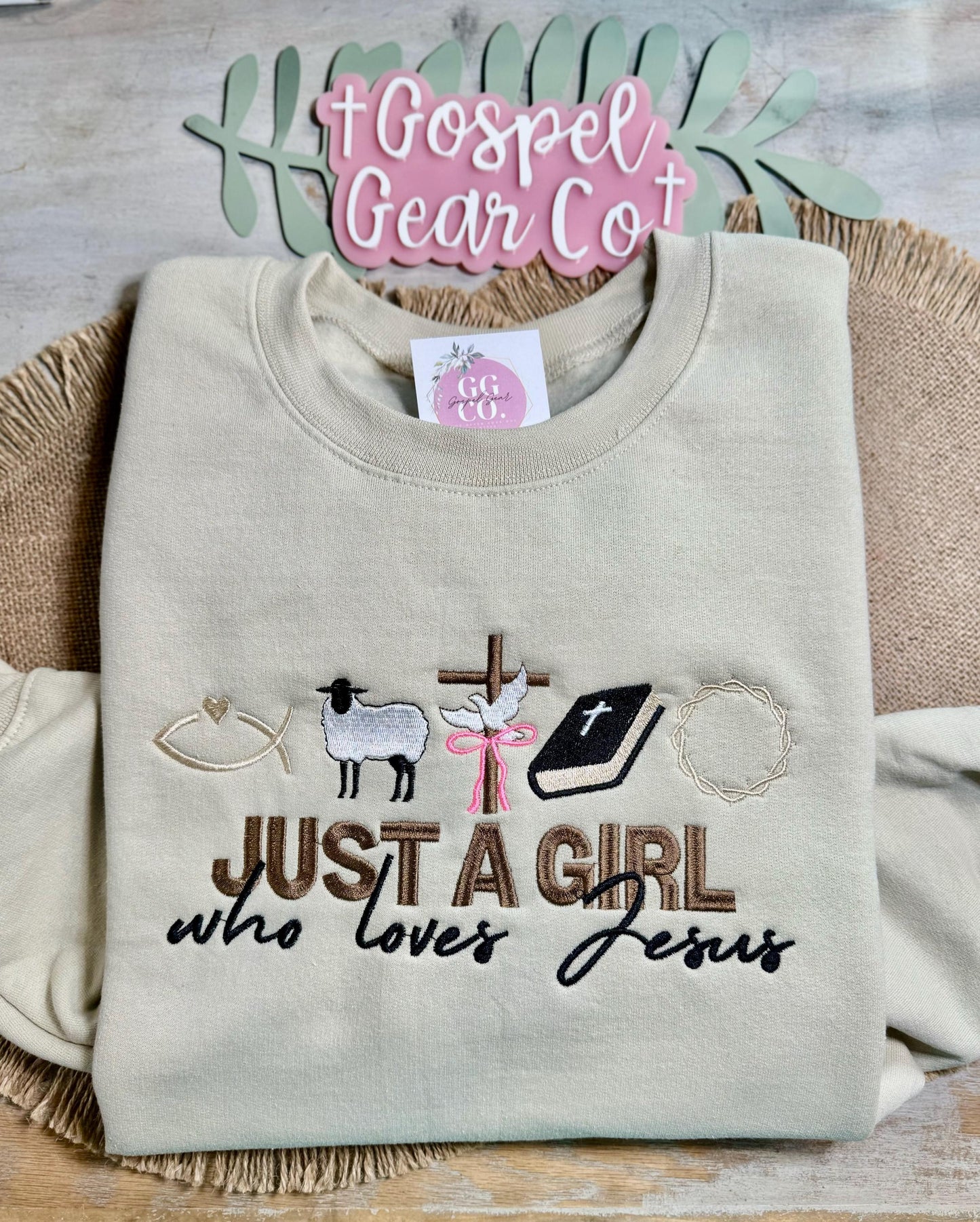 Just A Girl Who Loves Jesus Embroidered Shirt, Embroidered Pullover, Christian Sweatshirt, Jesus Pullover, Christian Gift, Christian Tee