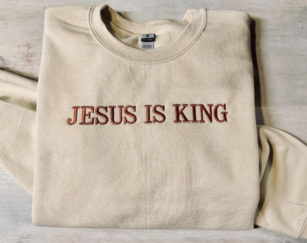 Jesus Is King Embroidered Shirt - Christian Tee - Comfort Colors Shirt - Embroidered Shirt - Jesus Shirt - Christian