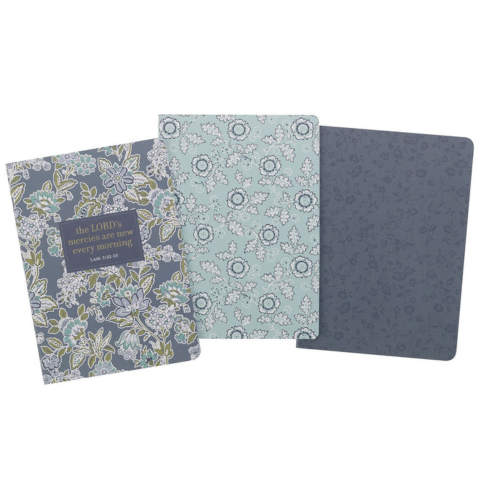 Morning Mercies Blue and Green Floral Notebook Set - Lamentations 3:22-23