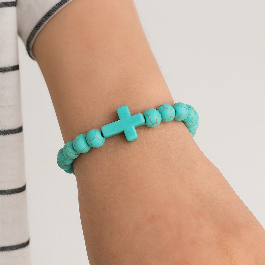 Stone Cross Bracelet - Turquoise