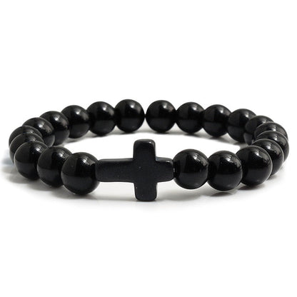 Stone Cross Bracelet - Black